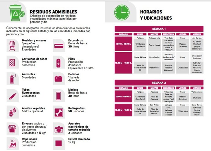 Díptico de puntos limpios móviles en Toledo