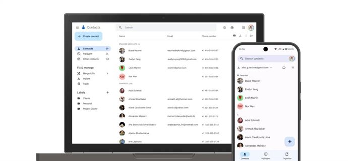 Aplicación Contactos de Google en el ordenador y el móvil