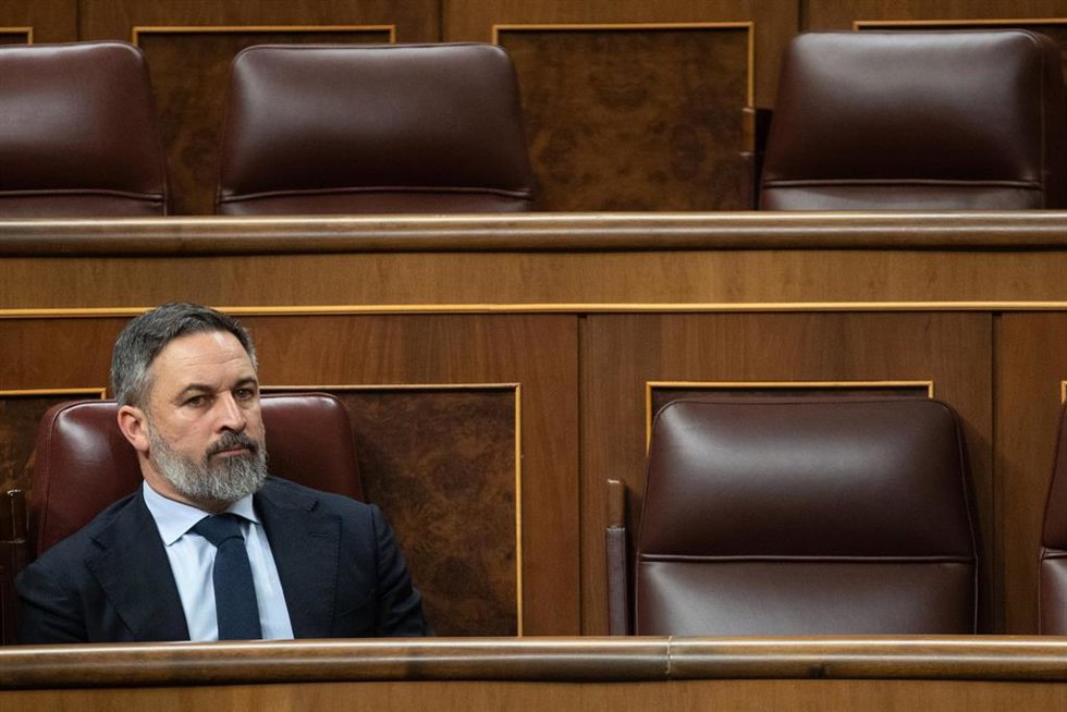 Archivo - El presidente de VOX, Santiago Abascal, durante un pleno donde se debate la toma en consideración de dos proposiciones de ley, una a iniciativa del Parlamento de Catalunya y otra del PP, en el Congreso de los Diputados, a 11 de marzo de 2025,