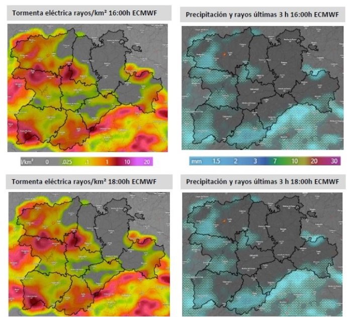 Probabilidades de tormentas, rayos y precipitaciones este lunes en Castilla y León.