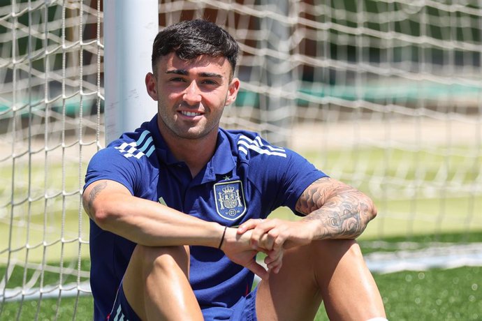 Alberto Moleiro of Spain U21,  poses for photo during an interview for Europa Press prior to the UEFA European Under 21 Championship at Ciudad del Futbol on June 05, 2025, in Las Rozas, Madrid, Spain.