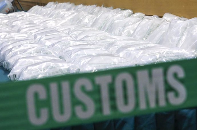 Archivo - December 17, 2019, Hong Kong, CHINA: Customs & Excise Department hold a press conference at the Customs Headquarters in North Point on the largest methamphetamine tracking case since 2010. The 110kg haul of the drug, aka. crystal meth, was disco