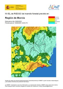El litoral y el Guadalentín, en nivel muy alto y alto de riesgo de incendio forestal este martes