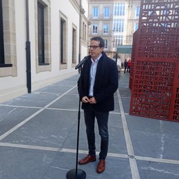 Archivo - Pello Otxandiano, en declaraciones a los medios de comunicación a su llegada al Parlamento