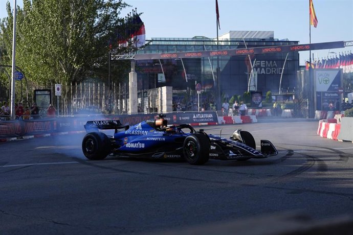 Carlos Sainz in action during an exhibition with Williams at the future Madring F1 circuit on June 07, 2025 in Madrid, Spain.