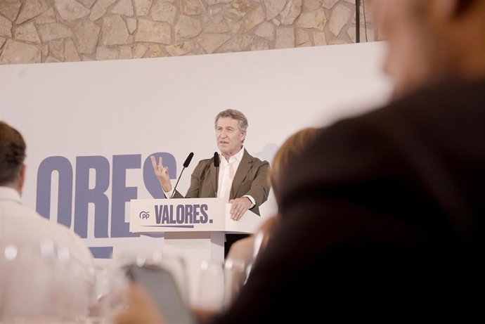 El presidente nacional del PP, Alberto Núñez Feijóo, durante un acto de partido en Alicante