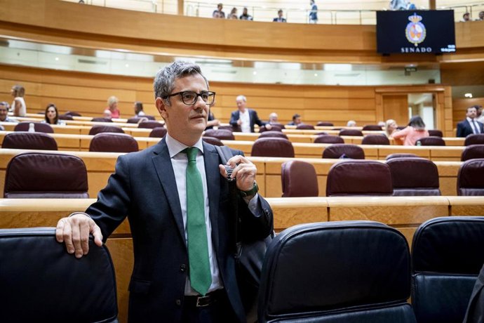 El ministro de la Presidencia, Justicia y Relaciones con las Cortes, Félix Bolaños, durante una sesión de control al Gobierno en el Senado, a 10 de junio de 2025, en Madrid (España). 