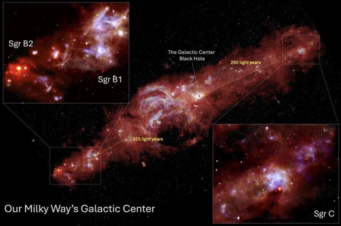 Una vista infrarroja detallada de la región del Centro Galáctico de nuestra galaxia, la Vía Láctea.