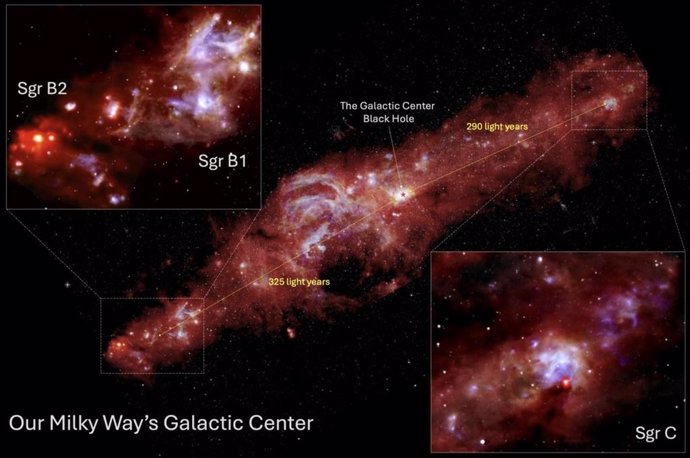 Una vista infrarroja detallada de la región del Centro Galáctico de nuestra galaxia, la Vía Láctea.