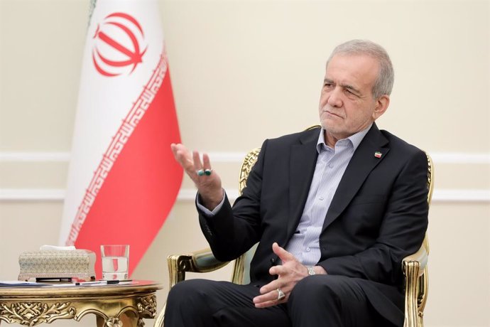 June 7, 2025, Tehran, Tehran, Iran, Islamic Republic of: Iranian President, Masoud Pezeshkian, meets with the Deputy Prime Minister and Minister of Foreign Affairs of Kazakhstan, Murat Nurtleu, in Tehran, Iran, on June 7, 2025