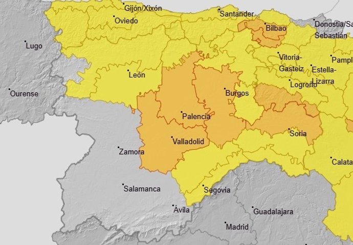 Avisos de nivel naranja y amarillo este martes en Castilla y León