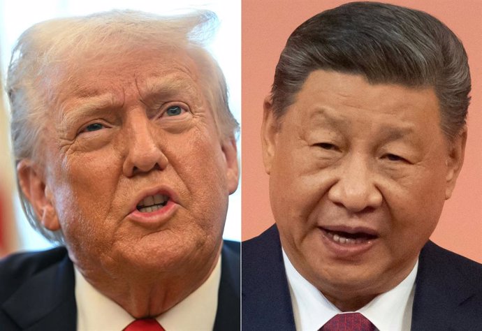Archivo - Composición fotográfica con imágenes de los presidentes de EEUU, Donald Trump (i), y China, Xi Jinping (d)