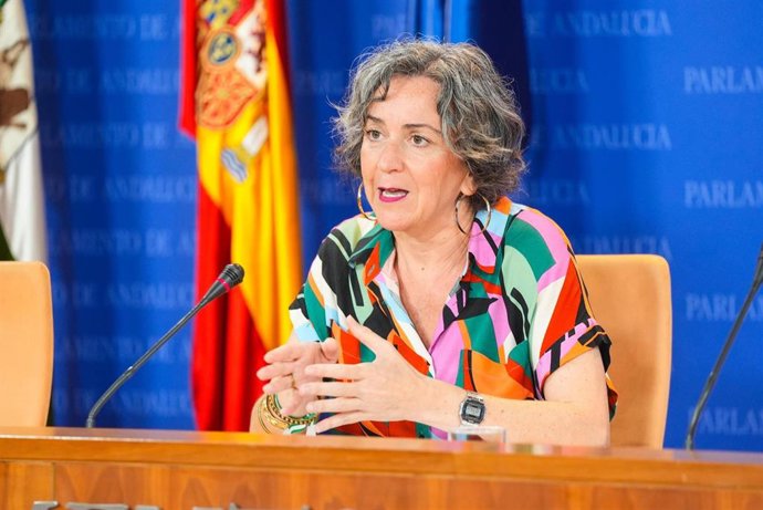La diputada del Grupo Mixto-Adelante Andalucía Begoña Iza, este miércoles en rueda de prensa.
