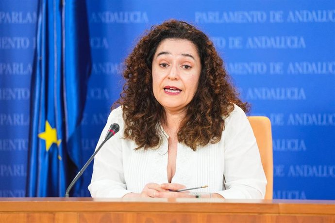 La portavoz del grupo Por Andalucía, Inma Nieto, en rueda de prensa en el Parlamento.