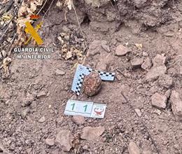 Granada de mano encontrada en Puebla de Alcocer