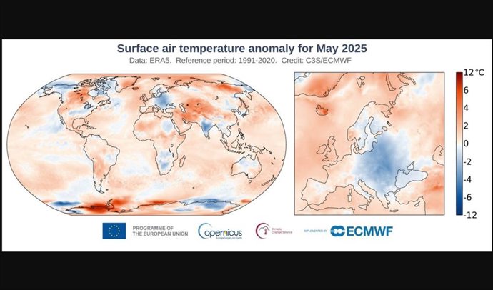 Anomalia de temperatura em maio de 2025