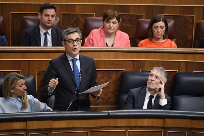 El ministre de la Presidència, Justícia i Relacions amb les Corts, Félix Bolaños, intervé durant una sessió de control al Govern, en el Congrés dels Diputats.