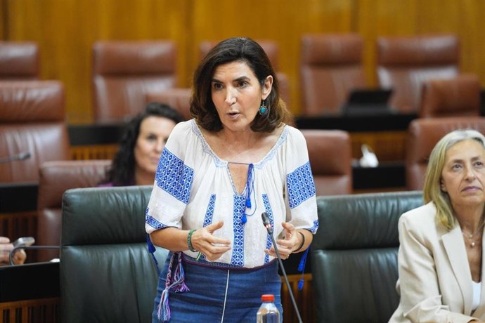 La consejera de Empleo, Empresa y Trabajo Autónomo, Rocío Blanco, durante la sesión de control del Pleno Parlamentario.