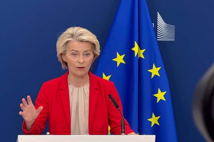 10 June 2025, Brussels: EU Commission President Ursula von der Leyen presents proposals for an 18th package of sanctions against Russia during a press conference at the headquarters of the European Commission in Brussels. The EU member states last imposed