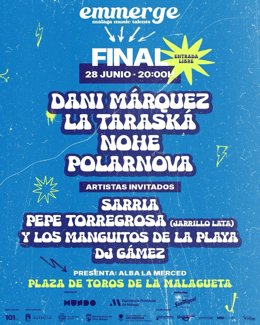 Cartel anunciador del Emmerge Málaga Music Talents, que se celebra el 28 de junio en la plaza de La Malagueta desde las 20 horas con entrada gratuita para el público asistente.