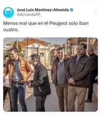 Almeida apunta al vínculo entre Sánchez y Santos Cerdán: "Menos mal que en el Peugeot sólo iban cuatro"
