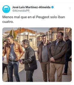 El alcalde, José Luis Martínez-Almeida, apunta al vínculo entre Sánchez y Santos Cerdán: "Menos mal que en el Peugeot sólo iban cuatro"