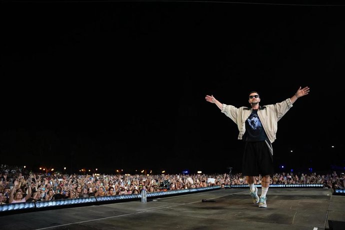 El cantante estadounidense Justin Timberlake en su único concierto en España este 2025 en la Plaza de España de Sevilla.