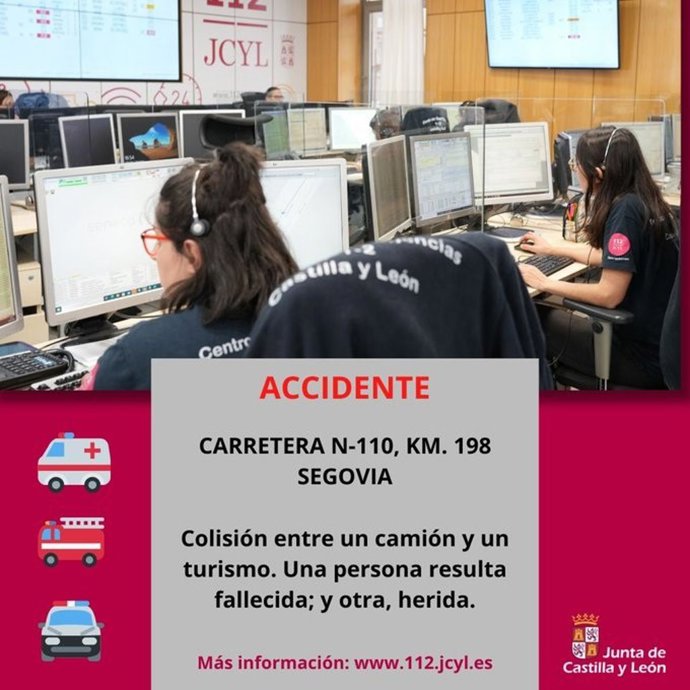 Gráfico elaborado por el 112 con datos del accidente mortal en la N-110 en Segovia