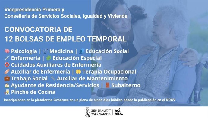 Servicis Socials activa dotze borses extraordinàries d'ocupació urgent per a la cobertura de llocs en els centres socials