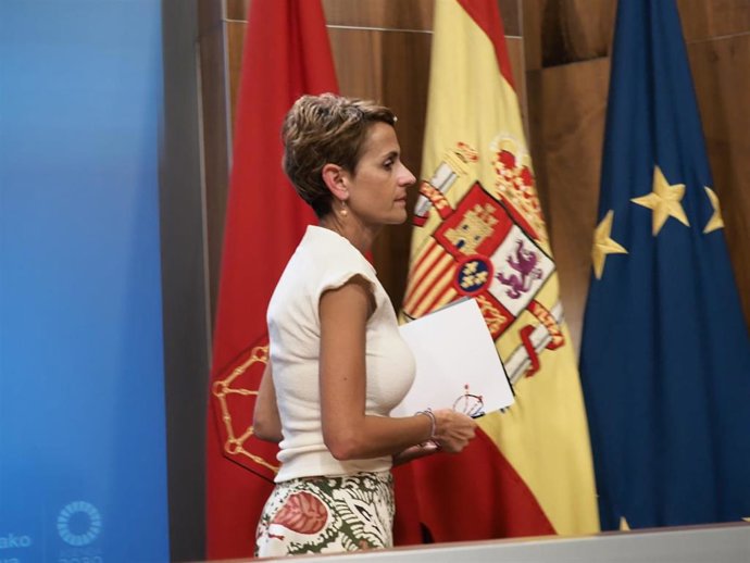 La presidenta del Gobierno de Navarra, María Chivite, este jueves en el Palacio de Navarra.
