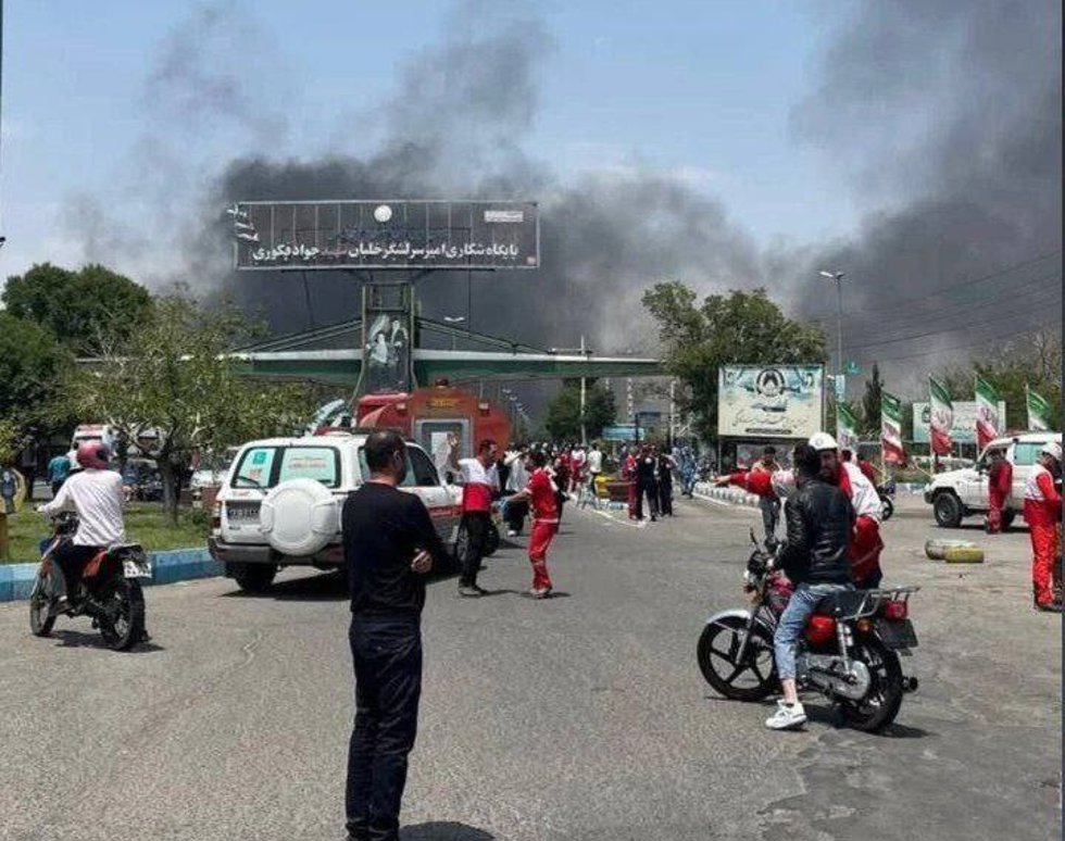 15 June 2025, Iran, Tabris: Iranian Rescue teams are working at the Artesh Air Force 2nd Tactical Airbase (TAB) that was hit by an Israeli airstrike. Photo: Ircs/ZUMA Press Wire/dpa