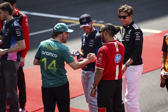 Archivo - ALONSO Fernando (spa), Aston Martin F1 Team AMR25, portrait HAMILTON Lewis (gbr), Scuderia Ferrari SF-25, portrait GASLY Pierre (fra), Alpine F1 Team A525, portrait RUSSELL George (gbr), Mercedes AMG F1 Team W16, portrait during the Formula 1 He
