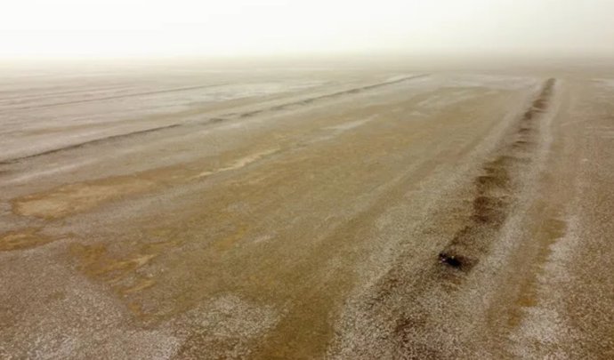 Uma fotografia de drone mostrando os restos de parte do sistema de canais no que hoje é o Iraque.