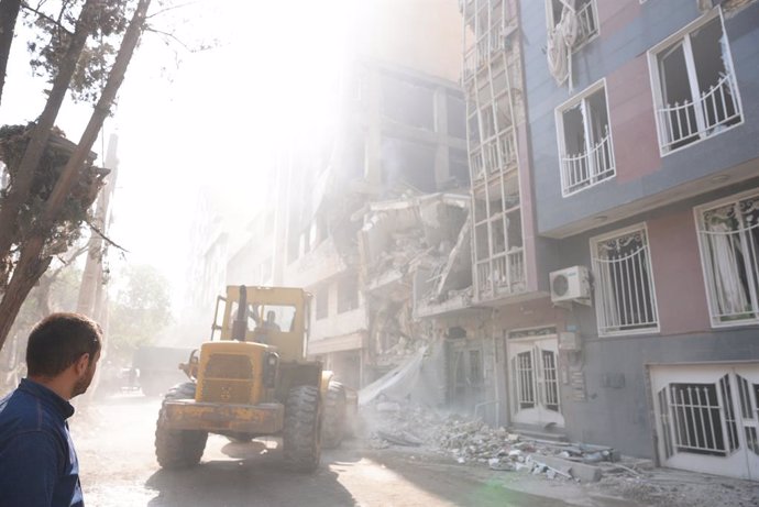 TEHRAN, June 13, 2025  -- This photo taken on June 13, 2025 shows buildings damaged during Israeli strikes in Tehran, Iran. Israeli Defense Minister Israel Katz said on Friday that Israel has launched a "preemptive strike" on Iran.   Chief Commander of Ir
