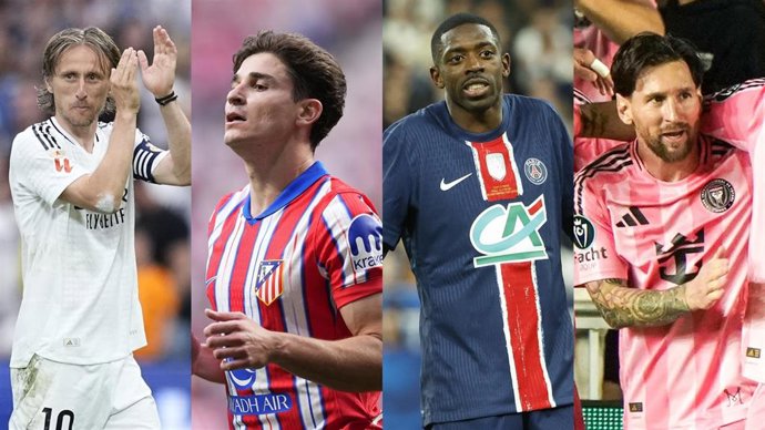 Luka Modric (Real Madrid), Julián Álvarez (Atlético de Madrid), Ousmane Dembélé (PSG)  y Leo Messi (Inter Miami).
