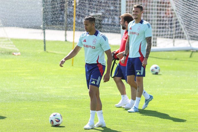 Mateo Joseph of Spain U21 in action during a training session prior to the UEFA European Under 21 Championship at Ciudad del Futbol on June 05, 2025, in Las Rozas, Madrid, Spain.
