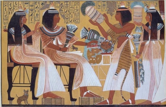 Escena familar representada en un grabado del antiguo Egipto