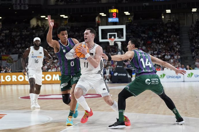 Mario Hezonja of Real Madrid in action during the Spanish League, Semi-Final second leg of Liga ACB Endesa, basketball match played between Real Madrid and Unicaja Baloncesto at Movistar Arena pavilion on June 13, 2025 in Madrid, Spain.