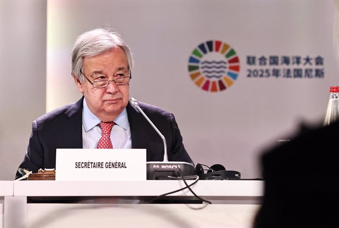 NICE, June 9, 2025  -- UN Secretary-General Antonio Guterres attends the opening session of the third United Nations Ocean Conference (UNOC3) in Nice, France, June 9, 2025. The third United Nations Ocean Conference (UNOC3) opened on Monday in Nice, a coas