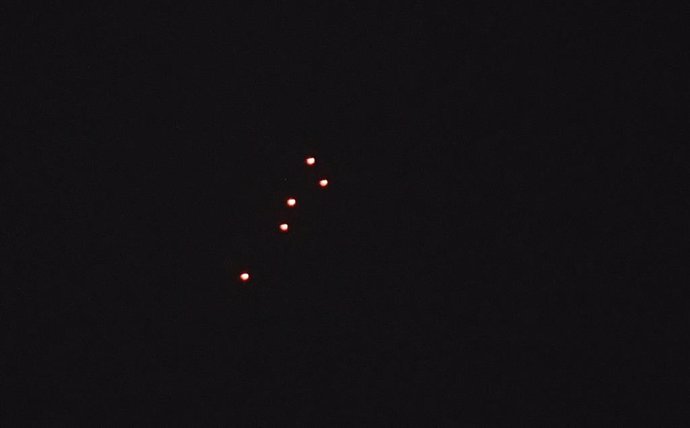 TEHERAN, June 14, 2025  -- Missiles illuminate the night sky in Teheran, capital of Iran, June 14, 2025.