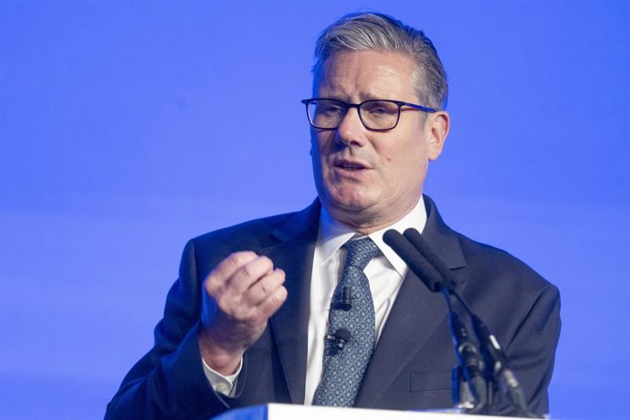 June 9, 2025, London, London, UK: London, UK. British Prime Minister Sir Keir Starmer makes a speech at the London Tech Week event held at Olympia.