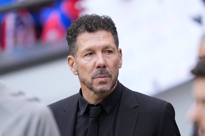 Diego Pablo Simeone, head coach of Atletico de Madrid, looks on during the Spanish League, LaLiga EA Sports, football match played between Atletico de Madrid and Real Betis Balompie at Riyadh Air Metropolitano stadium on May 18, 2025, in Madrid, Spain.