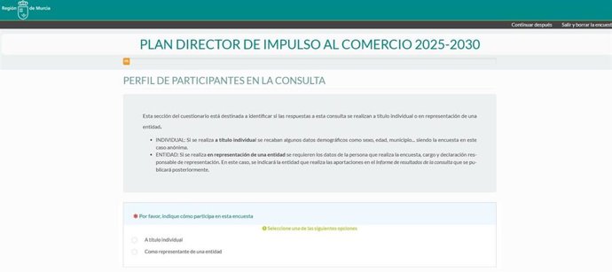Imagen del apartado de consultas de la página web del Plan Director de Impulso al Comercio 2025-2030, www.Plancomerciorm.Es