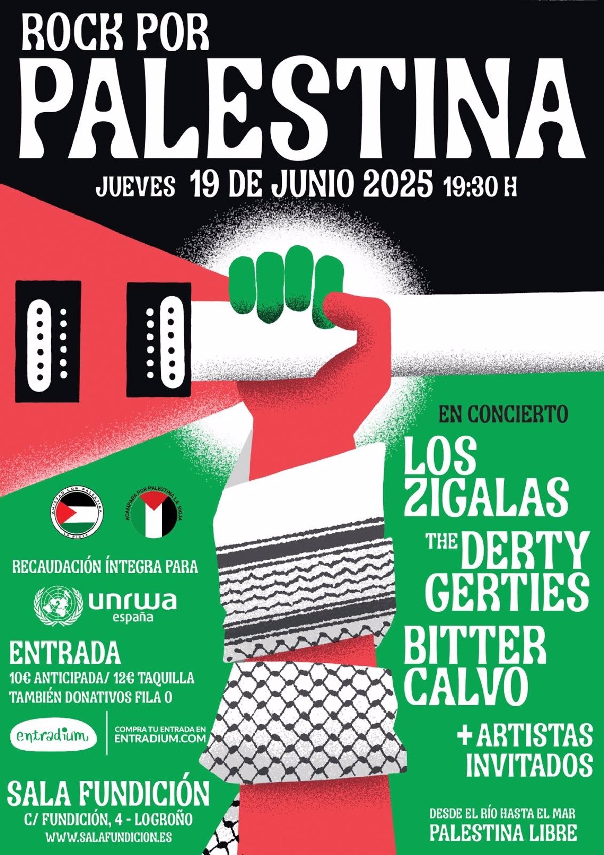  Rock por Palestina  reunirá en un concierto a Los Zigalas, The Derty Gerties, Bittercalvo y otros artistas invitados