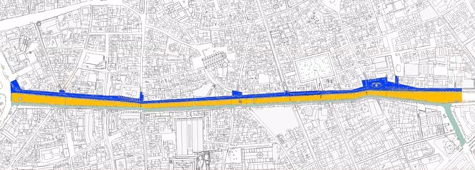 En blau, la fase 1 (costat Gòtic), en verd, la fase 2, que comença ara (costat Raval) i, en groc, el passeig central