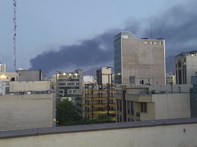 TEHRAN, June 15, 2025  -- Smoke rises following an explosion in Tehran, capital of Iran, June 15, 2025. Explosions shook Tehran as Iran's tensions with Israel escalated.