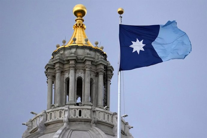 June 9, 2025: The Minnesota state flag flies amid strong winds as the Minnesota Legislature heads into the final weekend of its 2025 session Friday, May 16, 2025, at the Minnesota State Capitol in St. Paul, Minnesota.