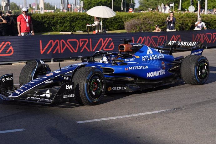 Carlos Sainz in action during an exhibition with Williams at the future Madring F1 circuit on June 07, 2025 in Madrid, Spain.