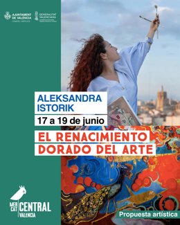 Aleksandra Istorik pinta en directo su "surrealismo dorado" en el Mercado Central de València