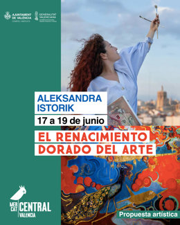 Aleksandra Istorik pinta en directo su "surrealismo dorado" en el Mercado Central de València